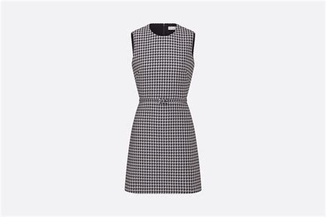 christian dior houndstooth dress|Short Belted Dress Blue and White Houndstooth Wool and Silk.